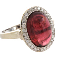 Cabochon pink tourmaline and diamond ring in white gold