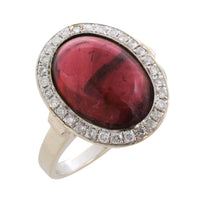Cabochon pink tourmaline and diamond ring in white gold
