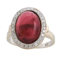 Cabochon pink tourmaline and diamond ring in white gold