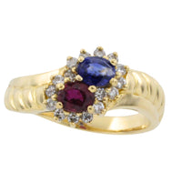Rouby and sapphire double cluster ring