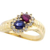 Rouby and sapphire double cluster ring