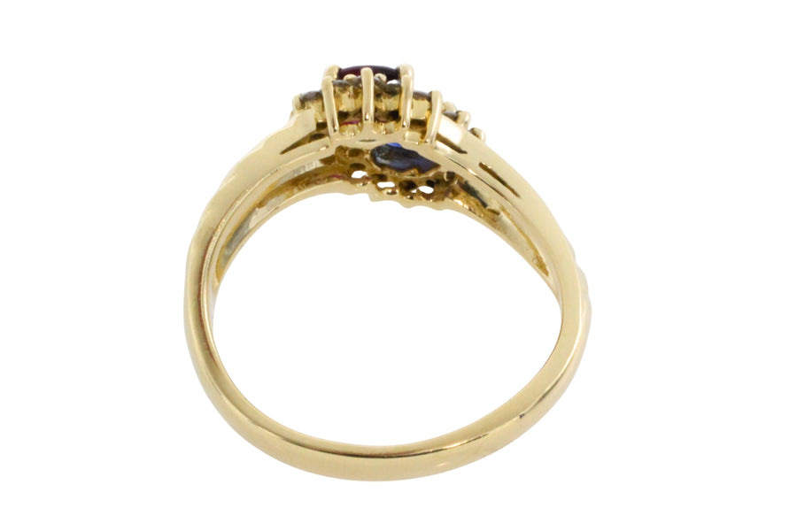 Rouby and sapphire double cluster ring