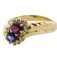 Rouby and sapphire double cluster ring