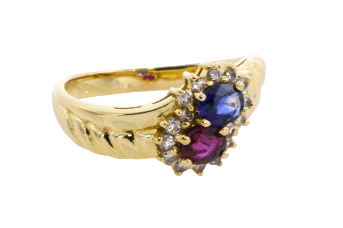 Rouby and sapphire double cluster ring
