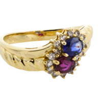 Rouby and sapphire double cluster ring