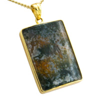Moss agate pendant in 18 carat gold-Pendants-The Antique Ring Shop