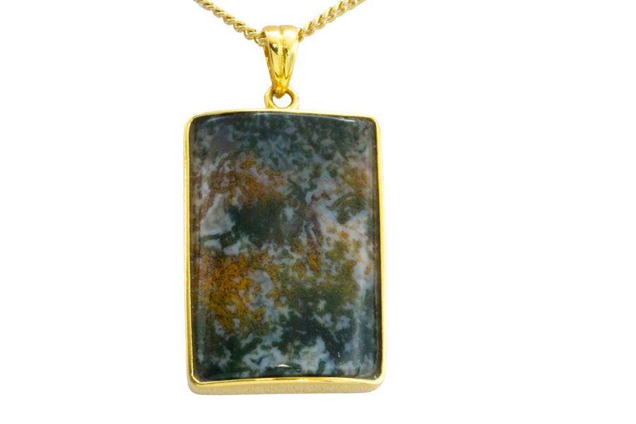 Moss agate pendant in 18 carat gold-Pendants-The Antique Ring Shop