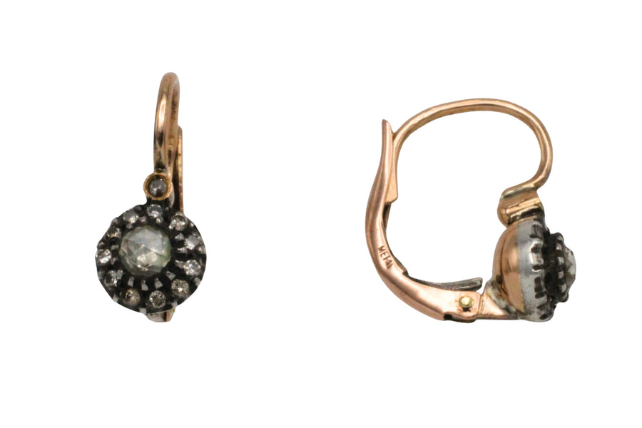 Rose and single cut diamond pendant earrings-The Antique Ring Shop
