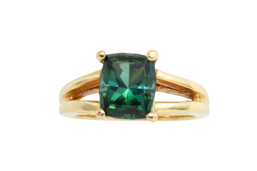Green tourmaline ring in 14 carat gold-Vintage Rings-The Antique Ring Shop