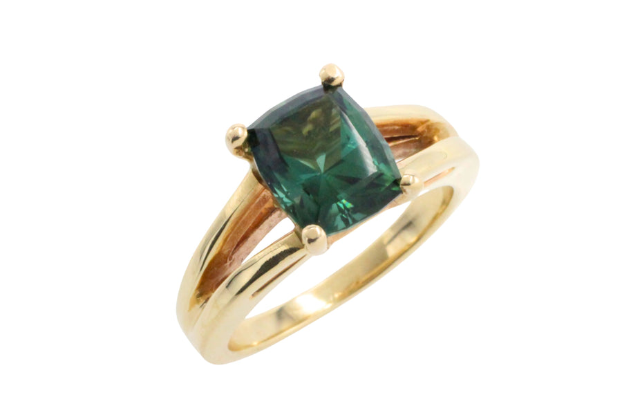 Green tourmaline ring in 14 carat gold-Vintage Rings-The Antique Ring Shop