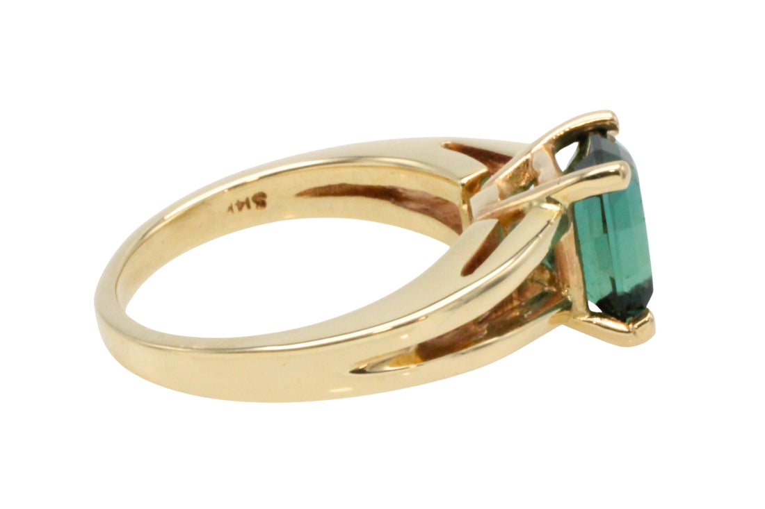 Green tourmaline ring in 14 carat gold-Vintage Rings-The Antique Ring Shop