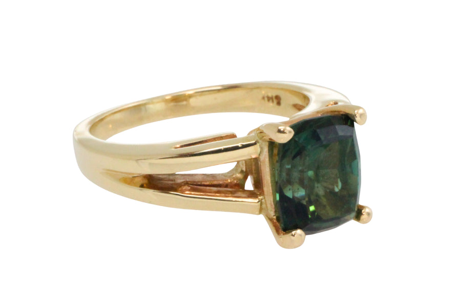 Green tourmaline ring in 14 carat gold-Vintage Rings-The Antique Ring Shop