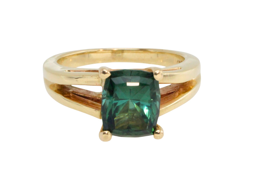 Green tourmaline ring in 14 carat gold-Vintage Rings-The Antique Ring Shop