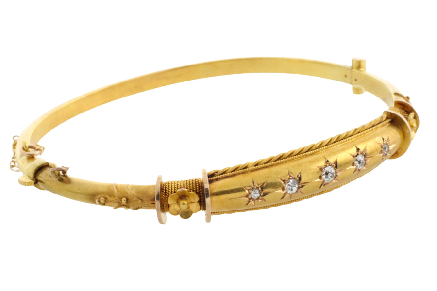 Edwardian hinged bracelet with old cut diamonds-Bracelets-The Antique Ring Shop