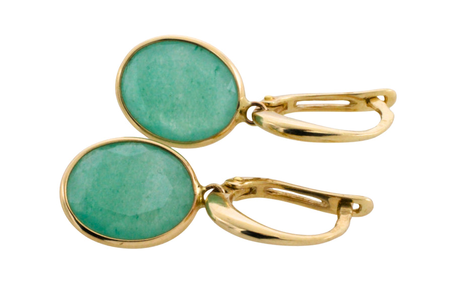 Green quartz earrings in 14 carat gold-Earrings-The Antique Ring Shop