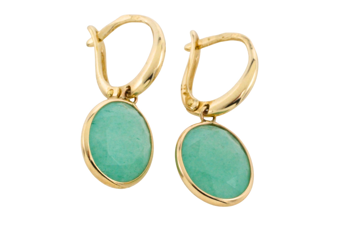 Green quartz earrings in 14 carat gold-Earrings-The Antique Ring Shop