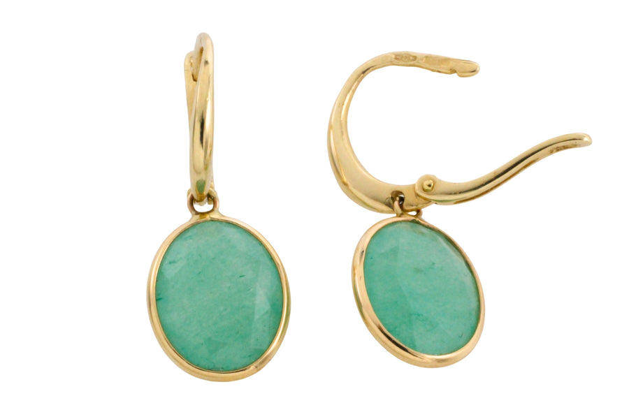 Green quartz earrings in 14 carat gold-Earrings-The Antique Ring Shop