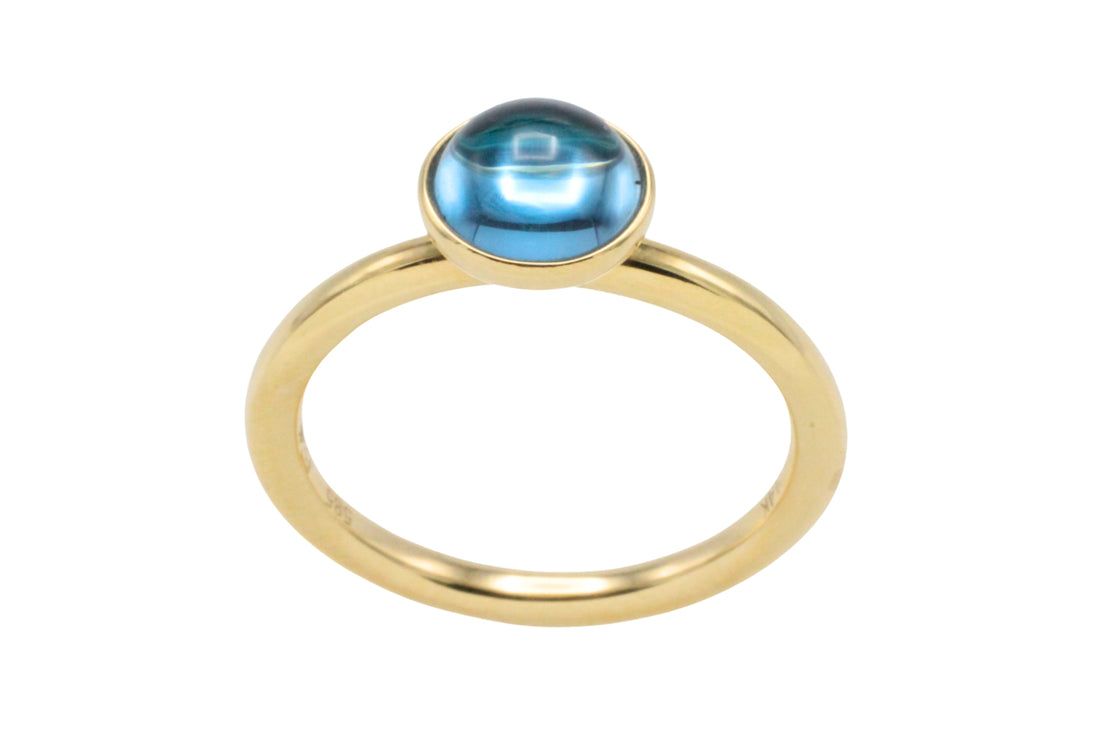 Cabochon blue topaz ring in 14 carat gold