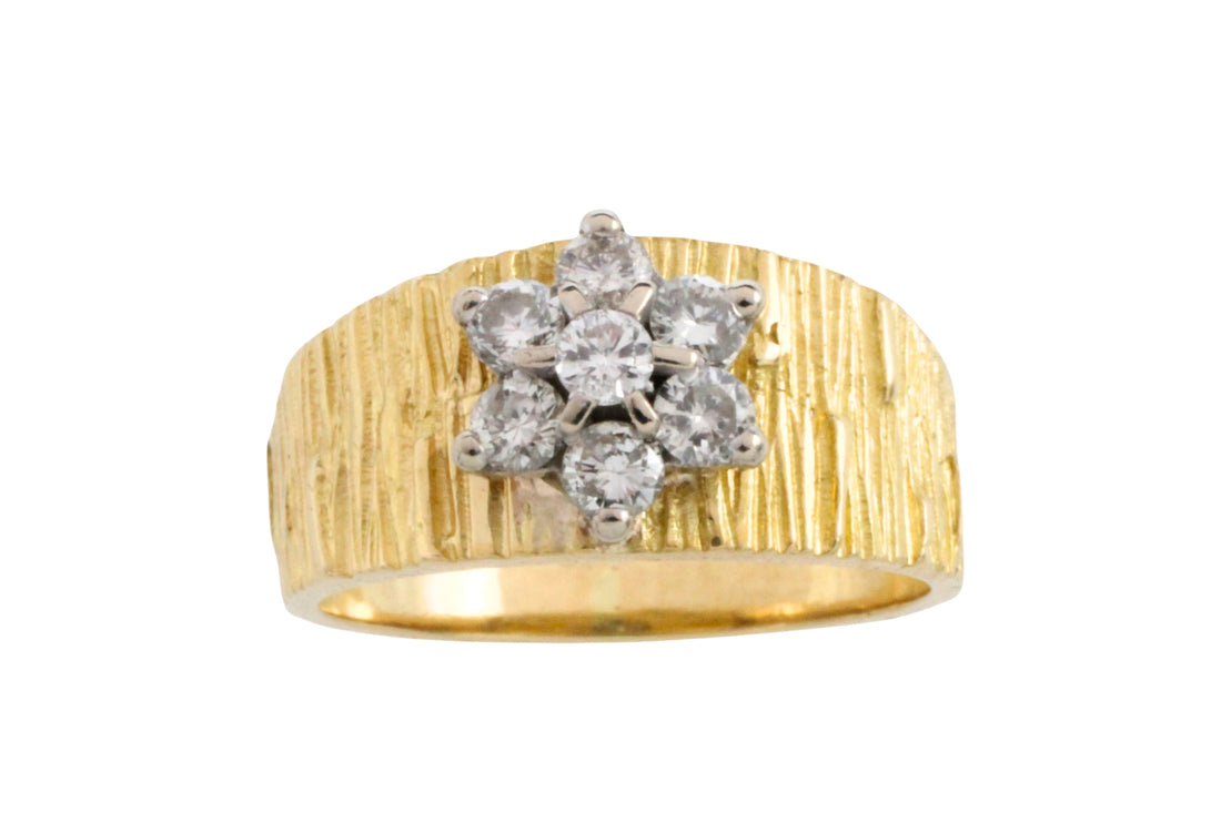 Vintage bark testured diamond ring-Vintage Rings-The Antique Ring Shop