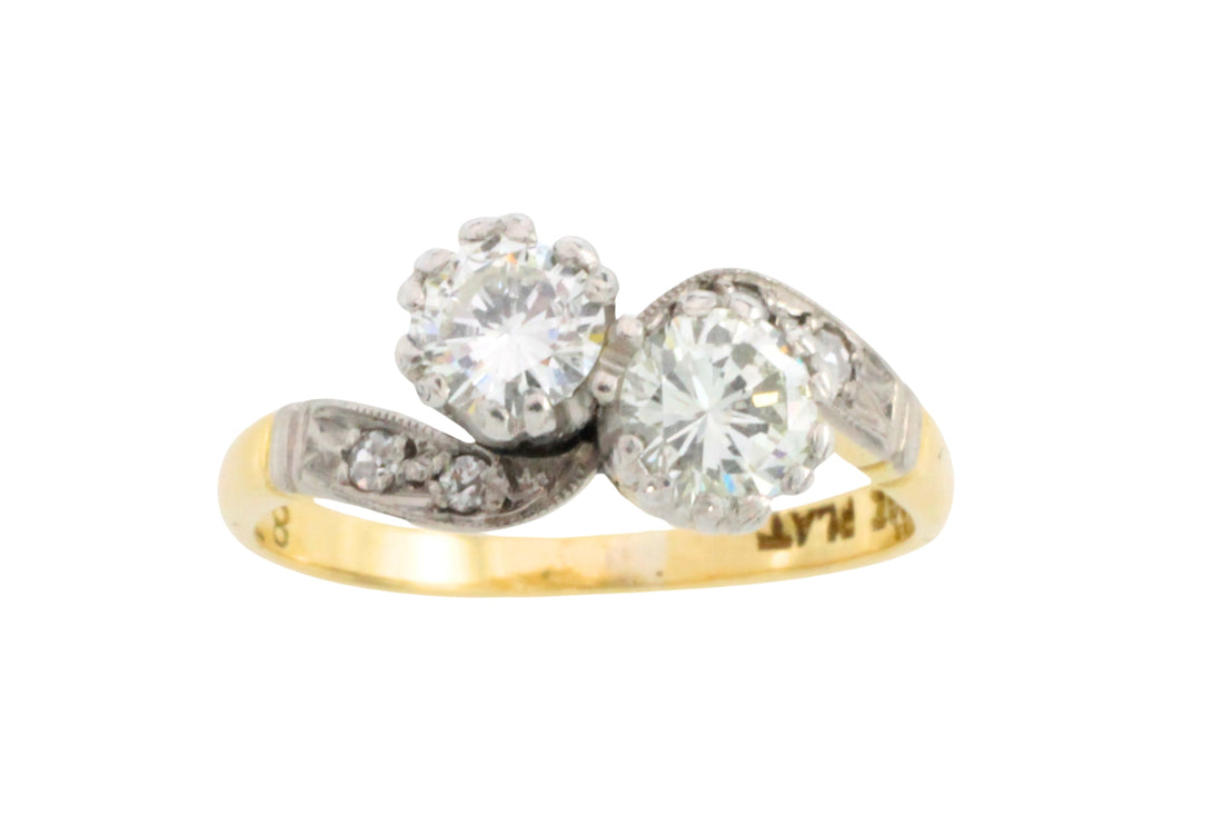 Diamond Toi et Moi ring in 18 carat gold and platinum-engagement rings-The Antique Ring Shop