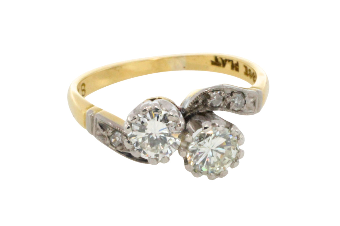 Diamond Toi et Moi ring in 18 carat gold and platinum-engagement rings-The Antique Ring Shop