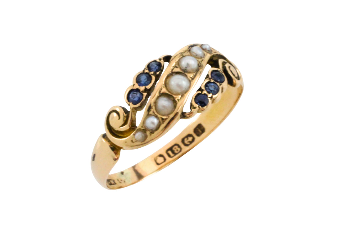 Edwardian sapphire and pearl ring from 1908