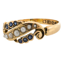 Edwardian sapphire and pearl ring from 1908