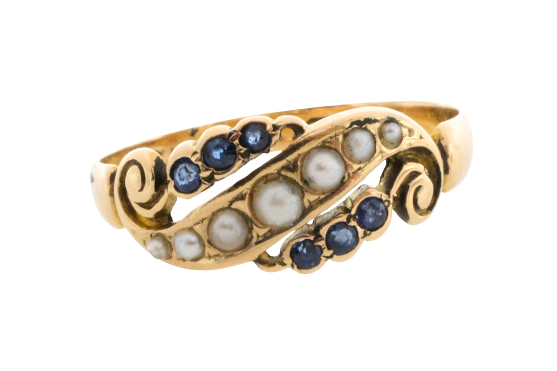 Edwardian sapphire and pearl ring from 1908