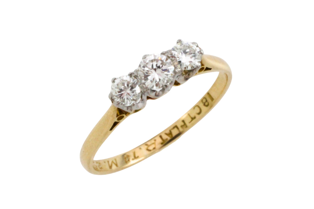 Vintage three stone brilliant cut diamond ring-engagement rings-The Antique Ring Shop