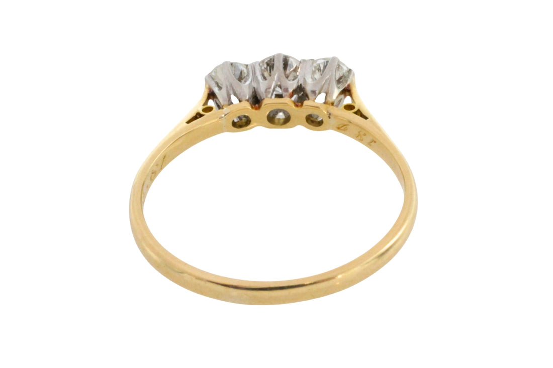 Vintage three stone brilliant cut diamond ring-engagement rings-The Antique Ring Shop