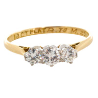 Vintage three stone brilliant cut diamond ring-engagement rings-The Antique Ring Shop