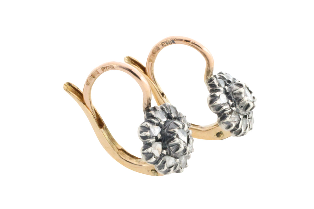 Vintage rose diamond earrings in silver and gold