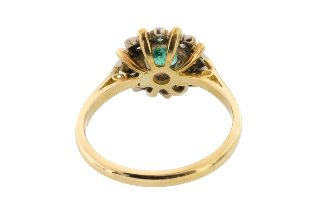 Vintage emerald and diamond cluster ring in gold and platinum-The Antique Ring Shop