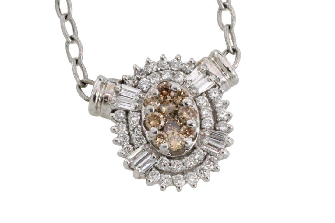 Light brown and clear diamond pendant in white gold-Pendants-The Antique Ring Shop