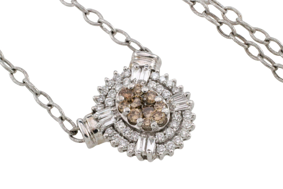 Light brown and clear diamond pendant in white gold-Pendants-The Antique Ring Shop