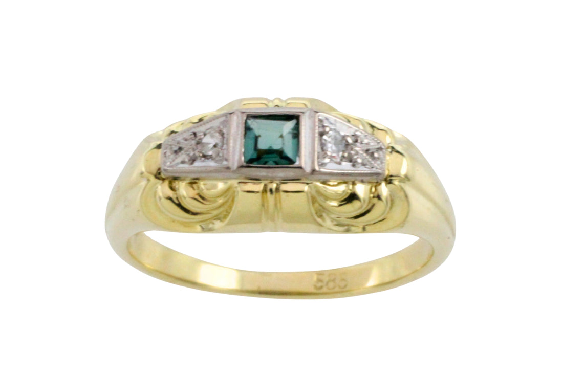 Tourmaline and diamond ring in 14 carat gold-Vintage Rings-The Antique Ring Shop