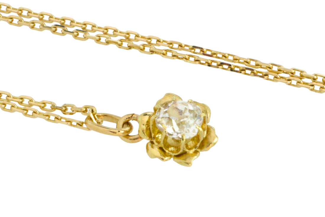 Old mine cut diamond pendant in 14 carat gold-Pendants-The Antique Ring Shop