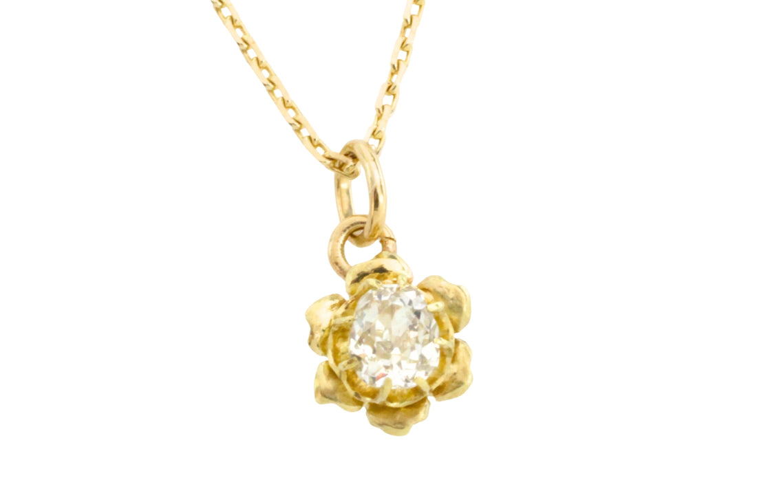 Old mine cut diamond pendant in 14 carat gold-Pendants-The Antique Ring Shop