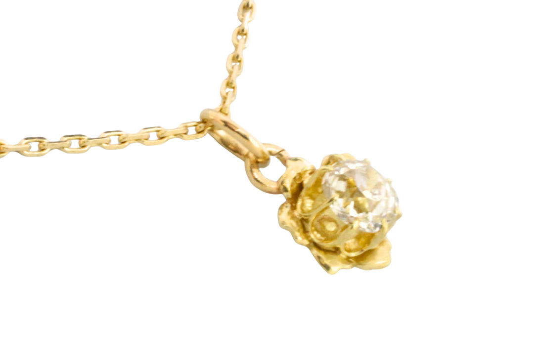 Old mine cut diamond pendant in 14 carat gold-Pendants-The Antique Ring Shop