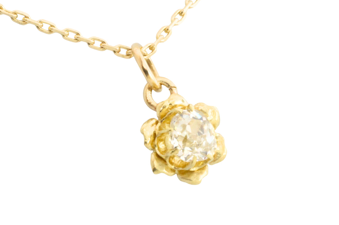 Old mine cut diamond pendant in 14 carat gold-Pendants-The Antique Ring Shop