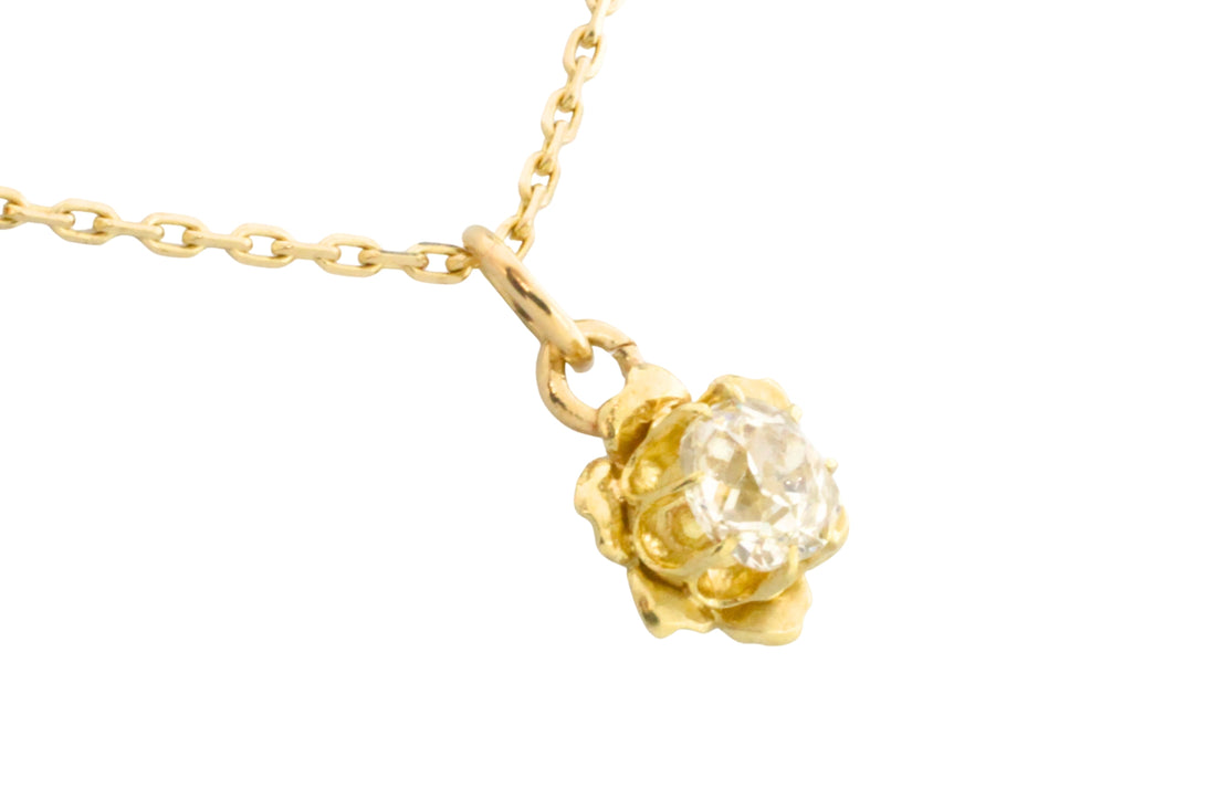 Old mine cut diamond pendant in 14 carat gold-Pendants-The Antique Ring Shop
