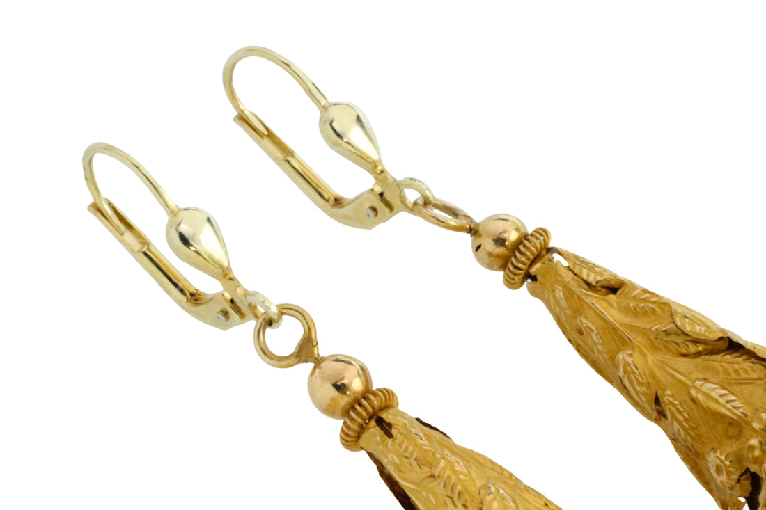 Vintage pendant earings in 14 carat gold-Earrings-The Antique Ring Shop