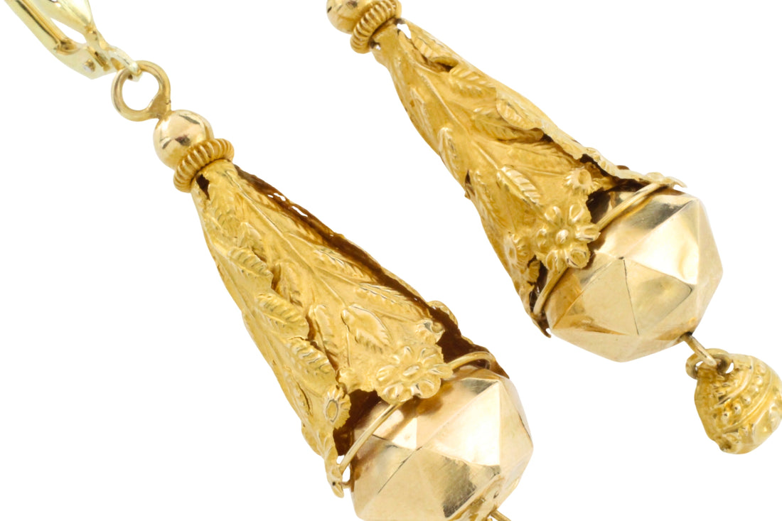 Vintage pendant earings in 14 carat gold-Earrings-The Antique Ring Shop