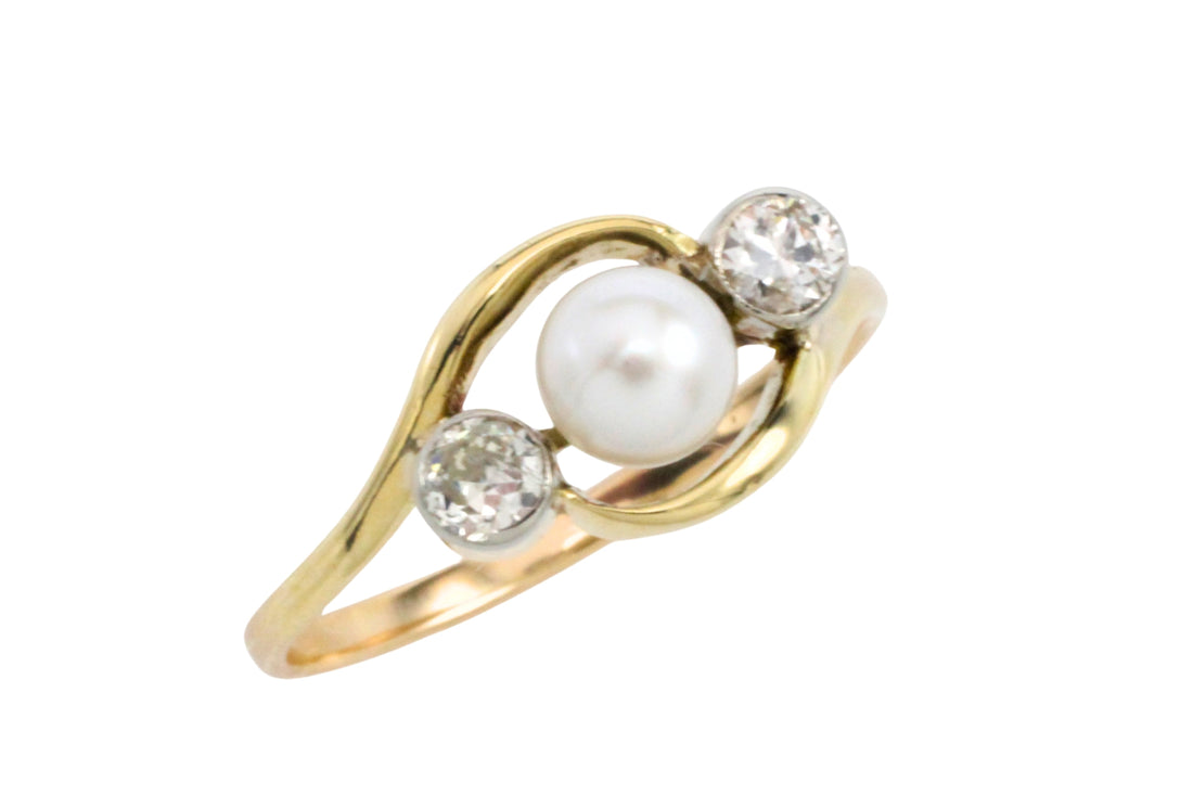 Vintage pearl and brilliant cut diamond ring-Vintage Rings-The Antique Ring Shop