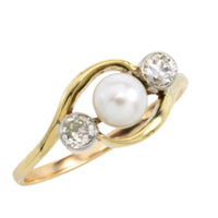 Vintage pearl and brilliant cut diamond ring-Vintage Rings-The Antique Ring Shop
