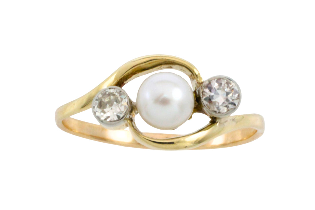 Vintage pearl and brilliant cut diamond ring-Vintage Rings-The Antique Ring Shop