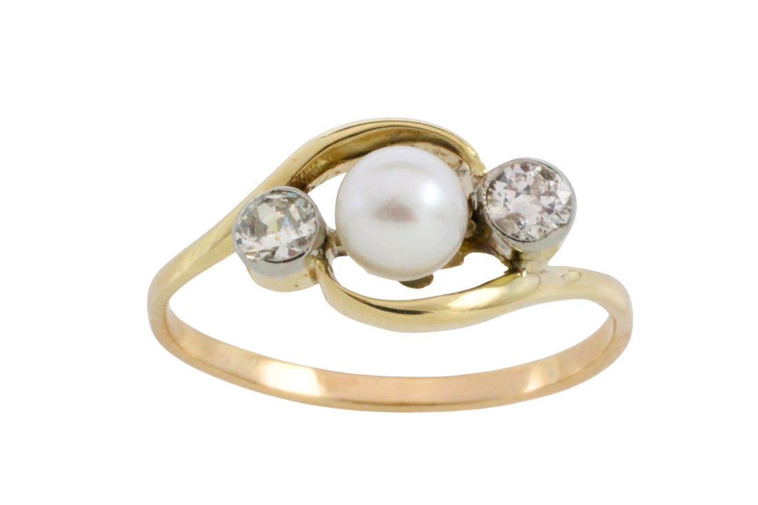 Vintage pearl and brilliant cut diamond ring-Vintage Rings-The Antique Ring Shop