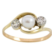 Vintage pearl and brilliant cut diamond ring-Vintage Rings-The Antique Ring Shop