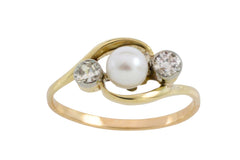 Vintage pearl and brilliant cut diamond ring-Vintage Rings-The Antique Ring Shop
