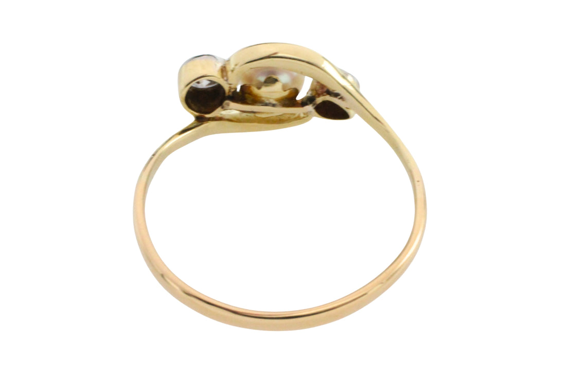 Vintage pearl and brilliant cut diamond ring-Vintage Rings-The Antique Ring Shop